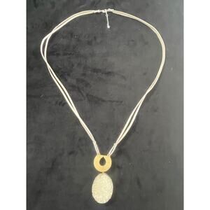 Large White Quartz Crystal Pendant on 18" Beige Leather Necklace - NWOT